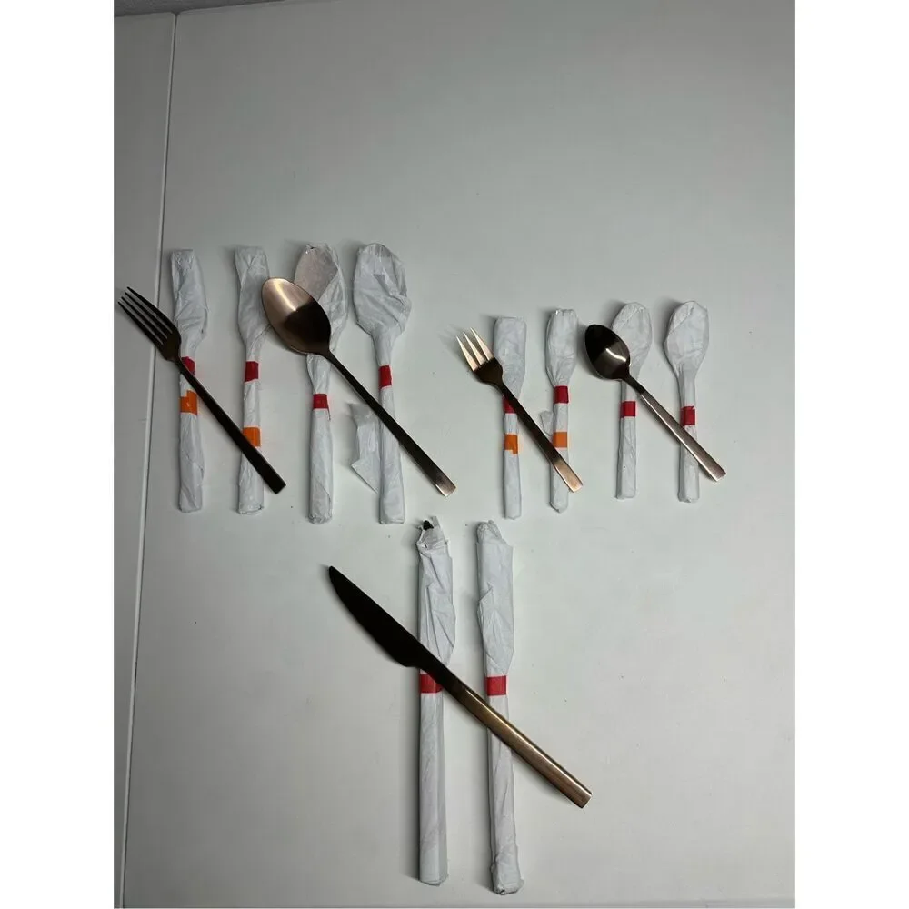 30 pcs Brushed Bronze Flatware Dinner Forks, Knives, Spoons Teaspoons Ds Forks